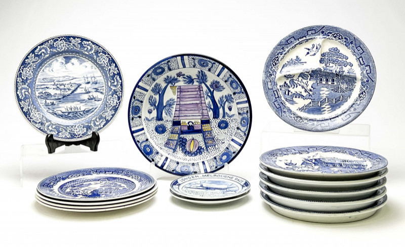 Assorted Blue and White Pottery, 14 Pcs
