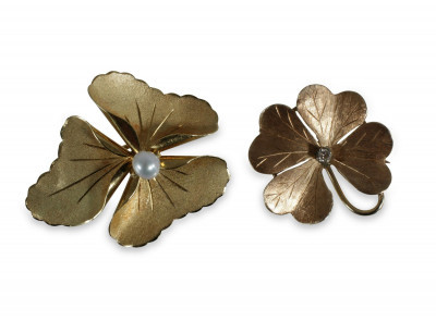 Image for Lot Two 14K Yellow Gold Flower Brooches