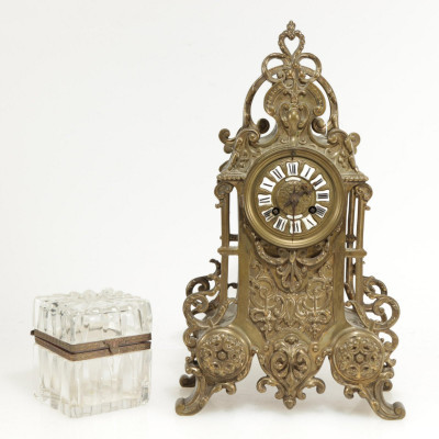 Image for Lot French Crystal Box & Brass Mantel Clock