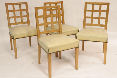 Image for Lot 4 Faded Walnut Lattice Back Chairs, circa 1950