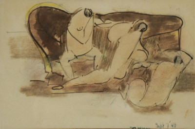 Image for Lot Max Weber - On The Sofa - Gouache