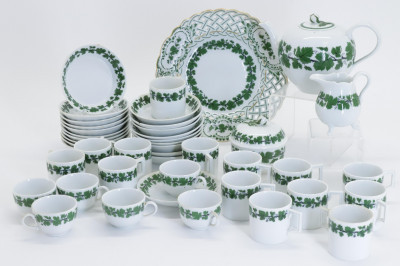Image for Lot Partial Meissen Green Vine Pattern Porcelains
