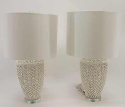 Image for Lot Pr. Contemporary Ceramic &apos;Net&apos; Table Lamps