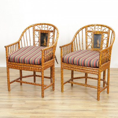 Image for Lot Pr Maitland Smith Brighton Pavilion Rattan Chairs