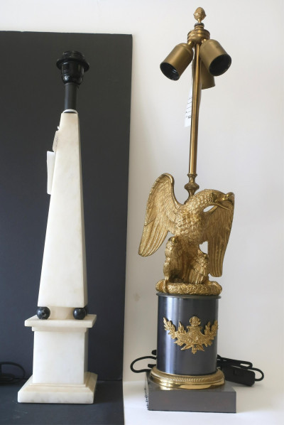 Image for Lot Empire Style Eagle Lamp & Alabaster Obelisk Lamp