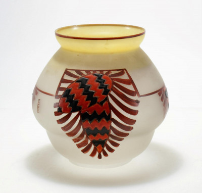 Image for Lot Leune - Enameled Frosted Art Glass Vase, 1930