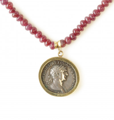 Image for Lot Roman Coin and Ruby Necklace