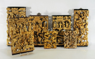 Image for Lot 8 South East Asian Giltwood Relief Panels