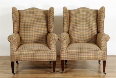 Image for Lot Pair of Ralph Lauren Style Upholstered Wing Chairs