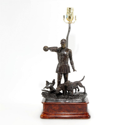 Image for Lot Chelsea House Hunter with Hounds Bronze Lamp