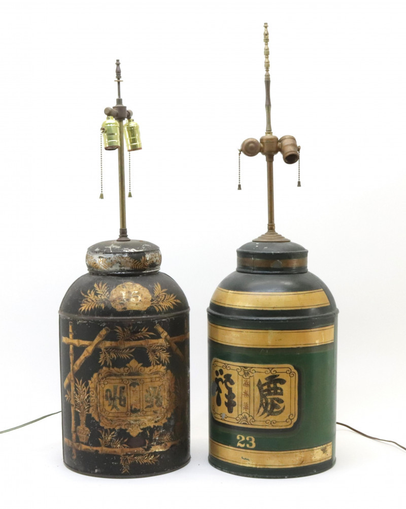 Image 1 of lot 2 Lamps; Chinese Blk Painted Export Tea Cannister