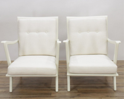 Image for Lot Pr Adrian Pearsall Style Cream Painted Armchairs