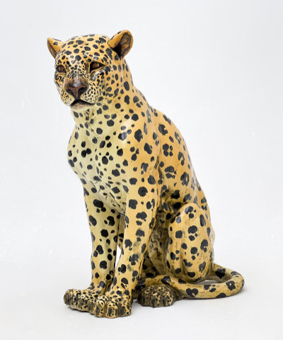 Image for Lot Large Italian Ceramic Model of a Seated Leopard