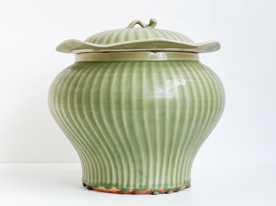 Chinese Celadon Glazed Ceramic Jar and Cover