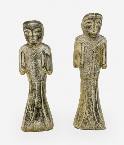 Image for Lot Pair of Chinese Stone Standing Figures