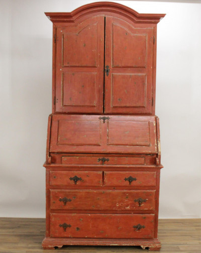 Image for Lot Spanish Colonial Style Red Slant Front Bookcase