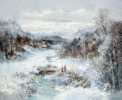 Image for Lot Willi Bauer - Winter Riverside Landscape