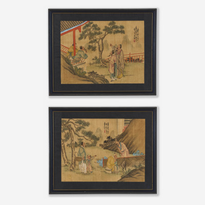 Artist Unknown - Group of Two (2) Chinese Watercolors with Figures