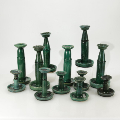Image for Lot 12 Shiwan Glazed Pottery Candle Holders