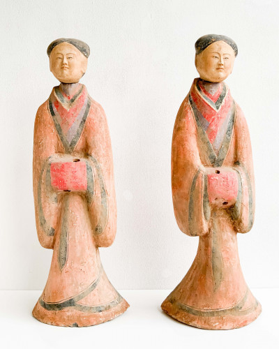 Image for Lot Pair of Chinese Painted Pottery Figures