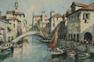 Image for Lot Otto Hellmeier  Boats under the Bridge