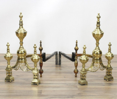 Image for Lot Pair of English Brass Andirons, 19th/20th C.