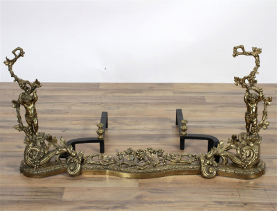 Image for Lot Pair of Louis XV Style Gilt Brass Figural Chenets