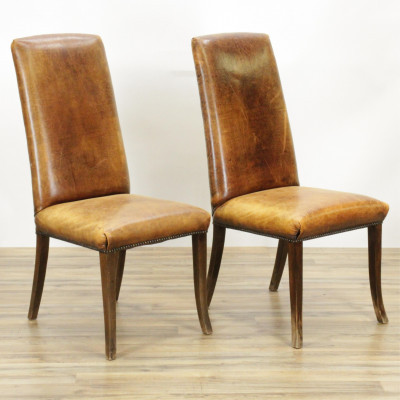 Image for Lot Pair Contemporary Brown Leather Dining Chairs