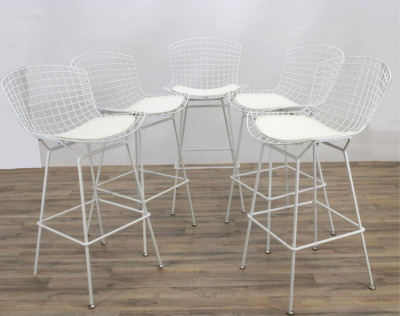 Image for Lot Set of 5 Bertoia White Wire Bar Stools