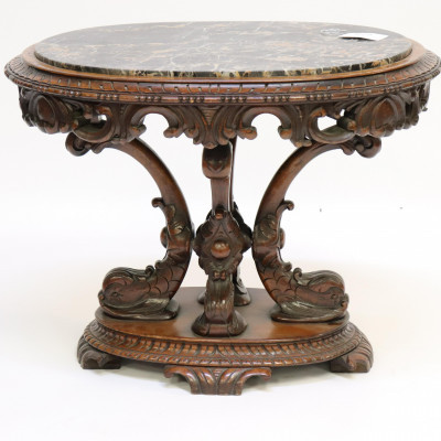Image for Lot Oval Walnut Marble Top Low Table