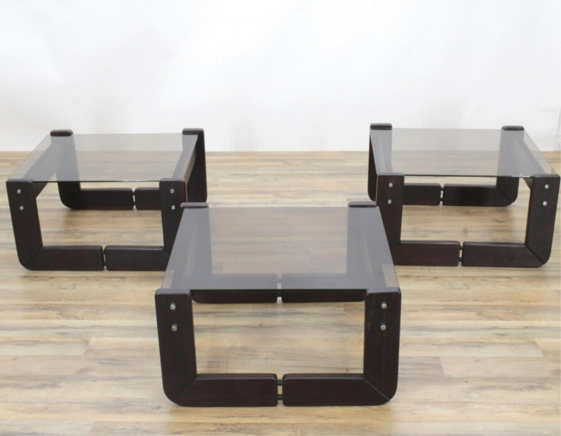 Image 2 of lot 3 Percival Lafer Glass and Wood Tables