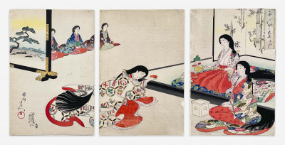 Title Toyohara Chikanobu  - Paying Respect, Triptych / Artist