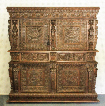 Image for Lot English Oak Jacobean Carved Cabinet c.1850