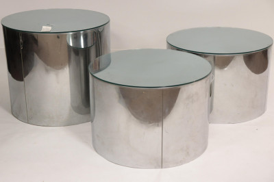 Image for Lot Set of 3 Chrome Drum Tables