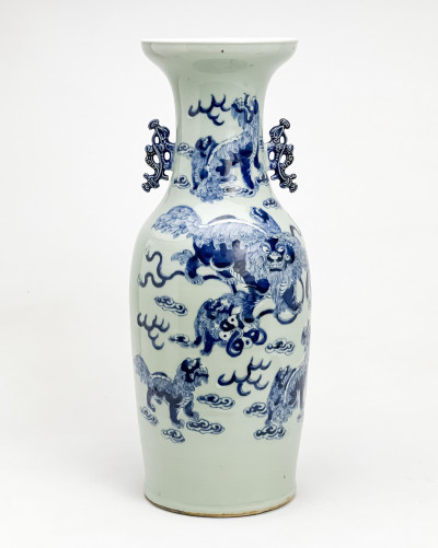 Image for Lot Chinese Porcelain Celadon Ground Baluster Vase