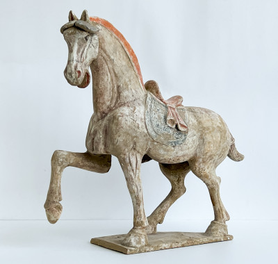 Image for Lot Chinese Painted Pottery Figure of a Prancing Horse