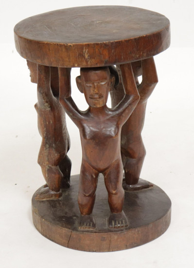 Image for Lot Tribal Art Carved Table/Stool of 3 Male Nude