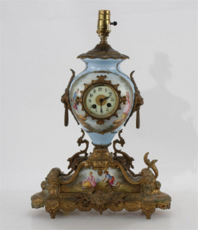 Image for Lot Sevres Style Porcelain Mantle Clock as Lamp