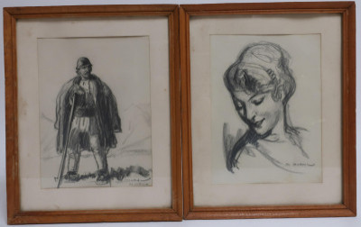 Image for Lot Ari Murnu, 1881-1971, 2 Drawings in Charcoal