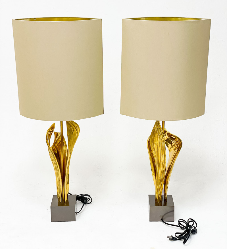 Pair of Maison Charles Gilt Metal Amaryllis Lamps