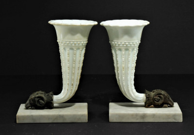 Image for Lot Pair of Cornucopia Milk Glass Vases