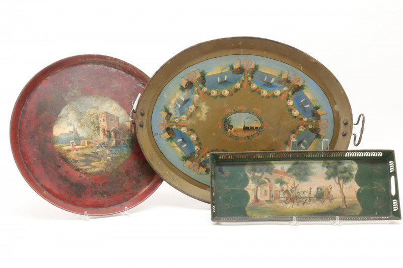 Image 1 of lot 3 French Tole Trays railroad train  ships