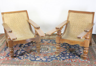 Image for Lot Pair British Colonial Caned Plantation Chairs