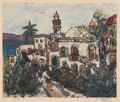 Title 20th C., Mediterreanian Villa, color litho / Artist
