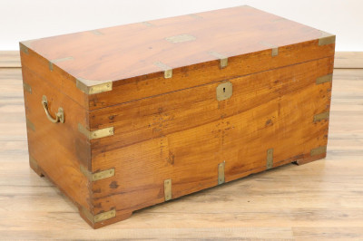 Image for Lot English Brass Bound Teak Captain's Chest 19th C