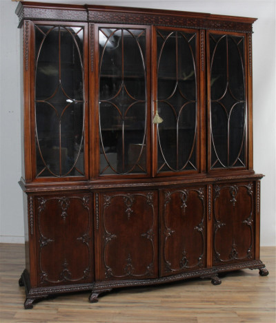 Image for Lot Chippendale Style Mahogany Breakfront Bookcase