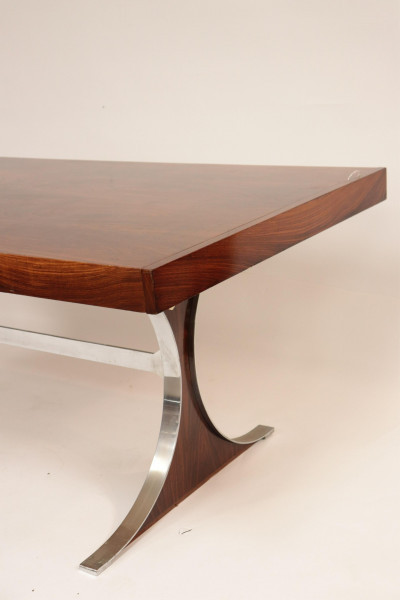 Image 2 of lot 1970's Chrome & Walnut Dining Table