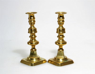 Image for Lot Pair Antique Brass Candlesticks