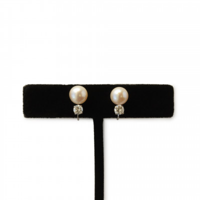 Image for Lot Pearl and Diamond Earrings