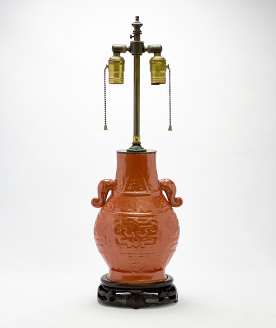 Image for Lot Chinese Porcelain Iron Red Vase, Mounted as a Lamp
